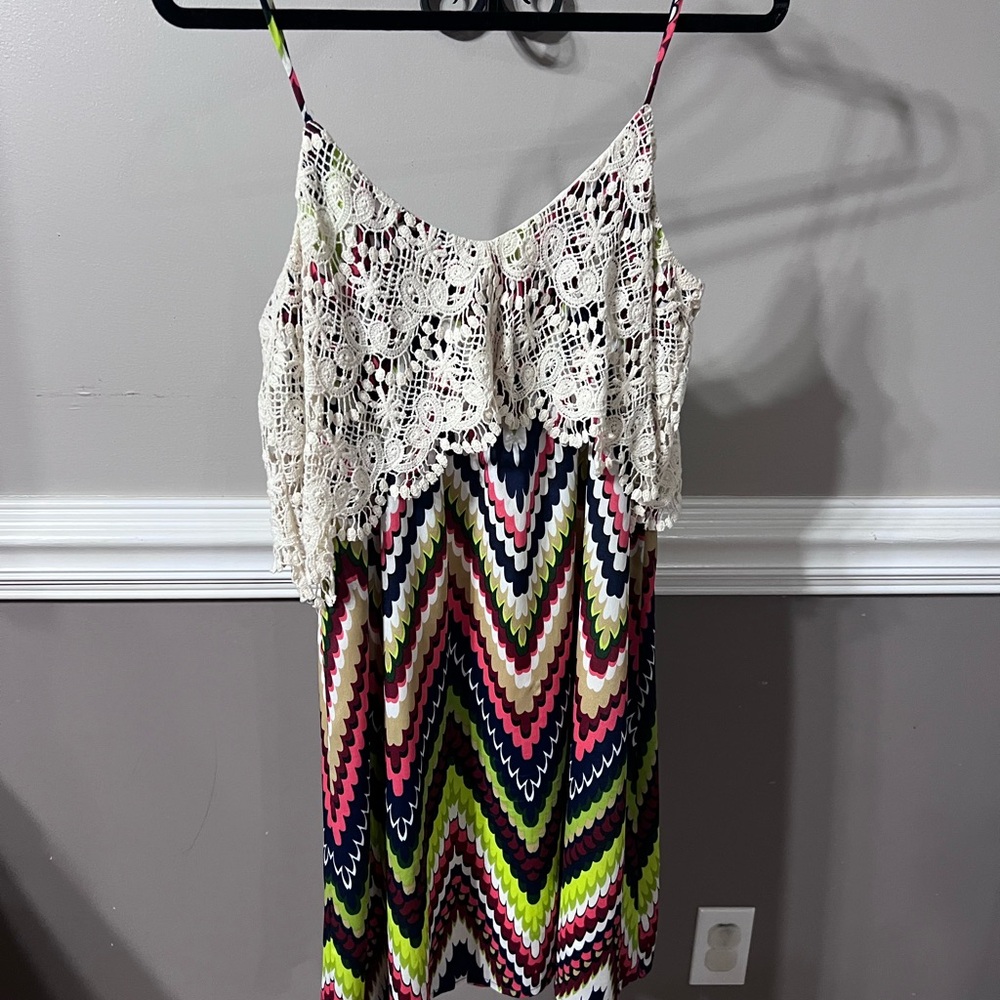 Hot & Delicious Crochet Lace Chevron Mini Dress